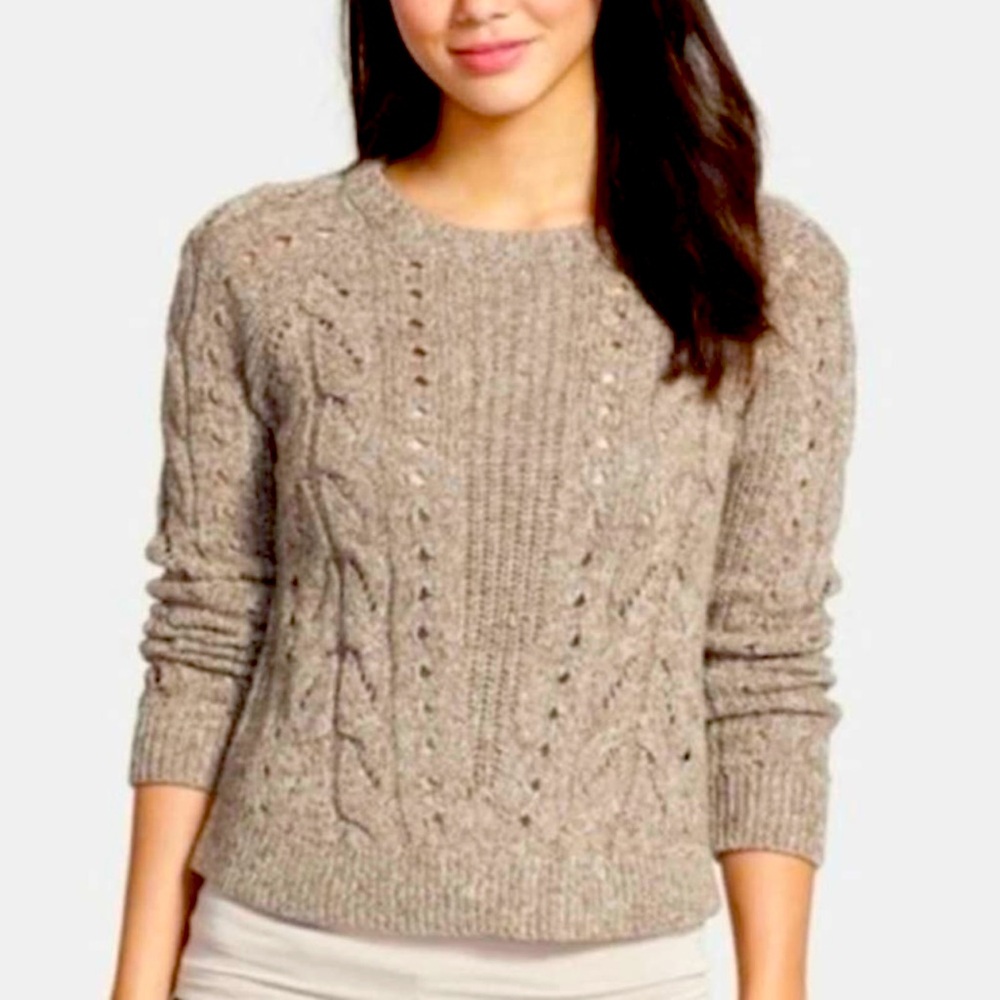 Lucky Brand Chunky Cable Knit Wool Blend pullover Sweater Tan MEDIUM
